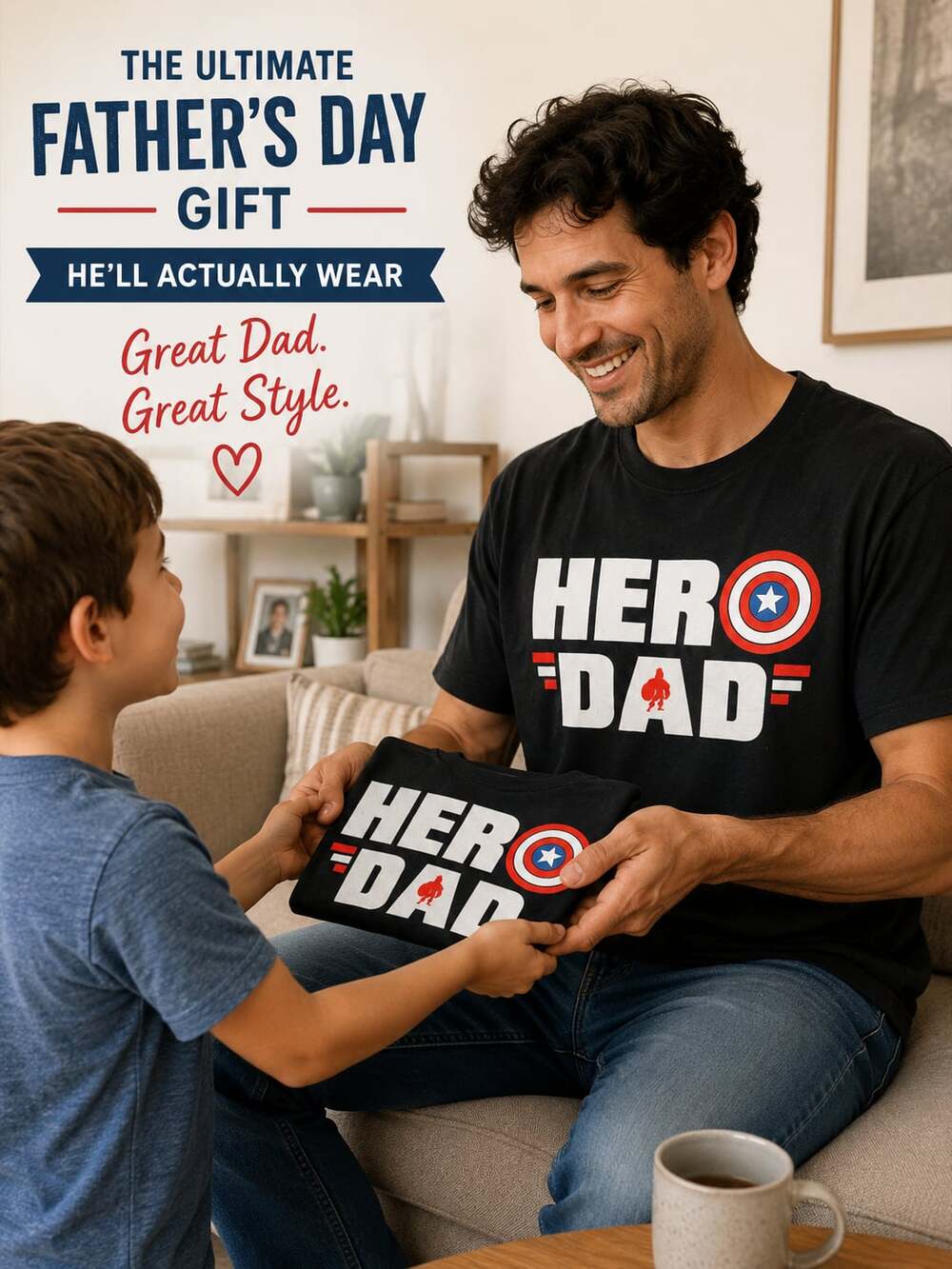 Marvel Hero Dad Captain America Graphic T-Shirt Size M